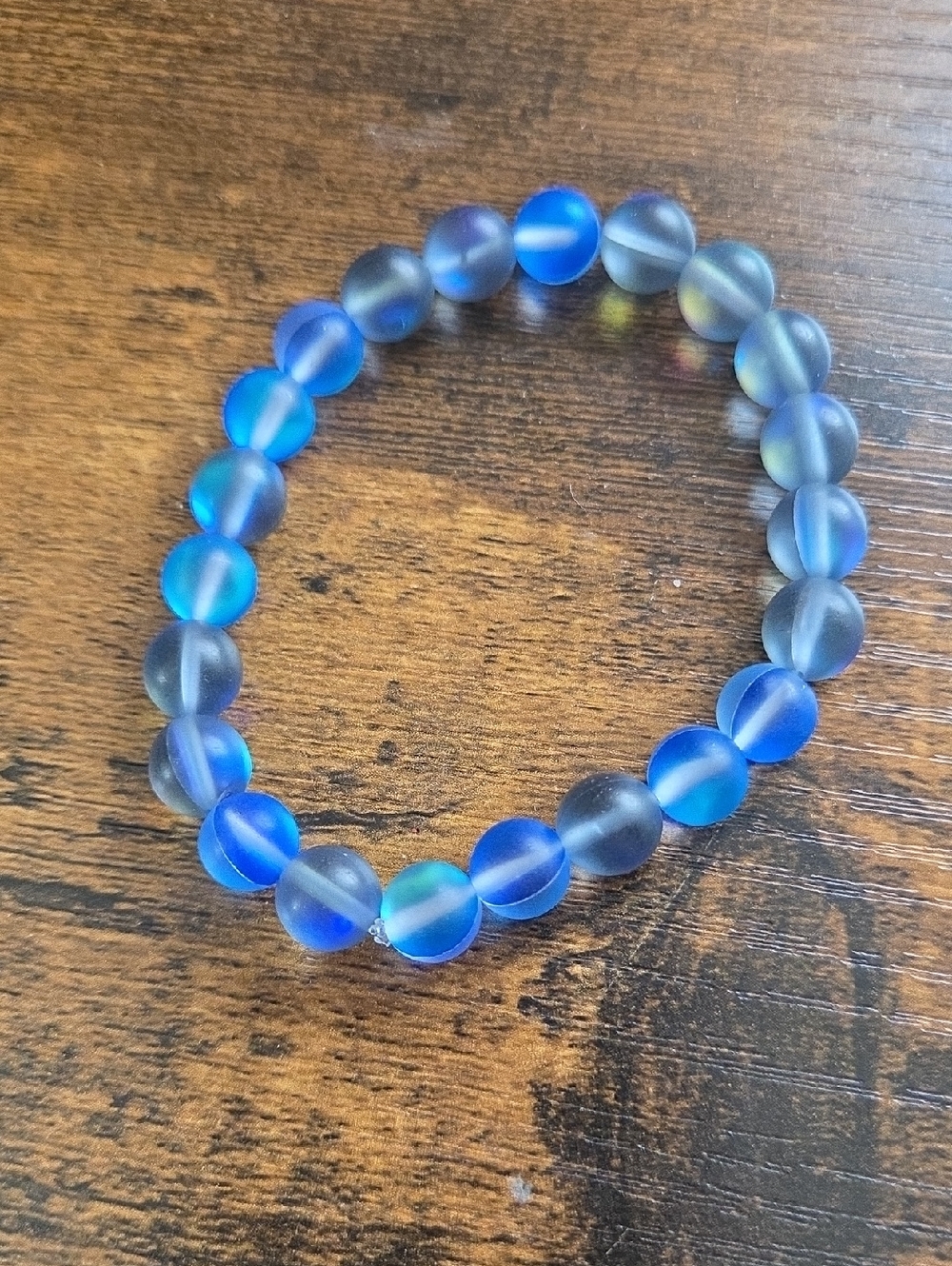 Blue Frosted Glass Bead Stretch Bracelet